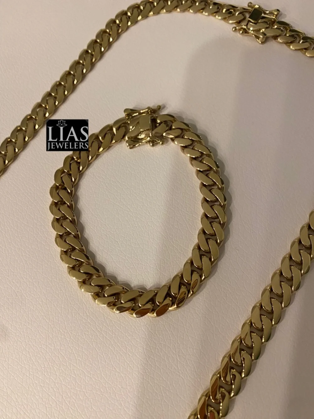 New 14k yellow gold filled Cuban link chain and bracelet set